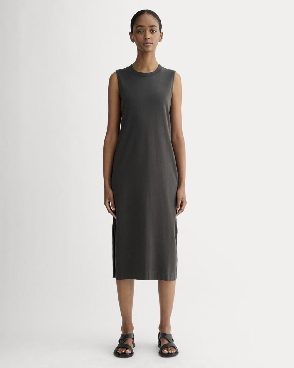 Everlane Organic Cotton Weekend Tank Dress S Midi Washed Black Crewneck Capsule